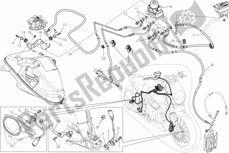 All parts for the Braking System Abs of the Ducati Diavel Thailand 1200 2014